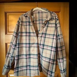 Lee Riders beige, gray, blue and red plaid jacket hanger detail
